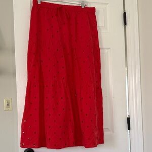 a new day Red Eyelet Tiered Maxi Skirt with Cutout Details